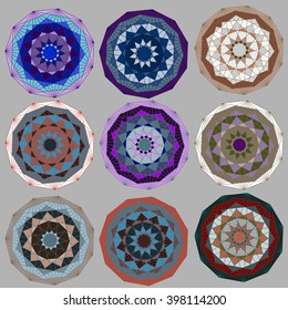 Set of round geometric ornament. Vector mandala.