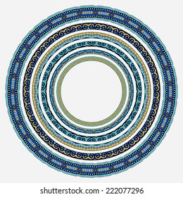 set of round geometrical frames, circle border ornament, vector illustration