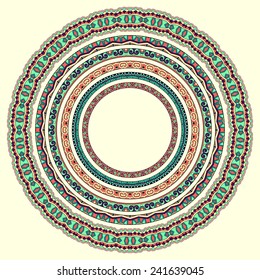 set of round geometrical frames, circle border ornament, vector illustration