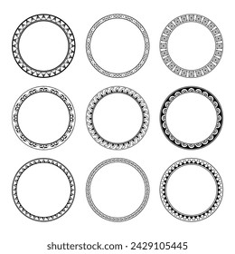 set of Round geometrical maori border frame design. Simple. Black and white collection. African, maya, aztec, ethnic, tribal style.