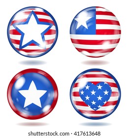 Set of round glass buttons with various USA symbols