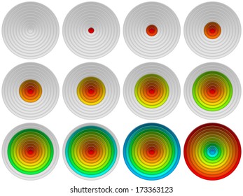 Set of round glass colorful loading progress bars of rings at different stages, elements for web design. Eps10, contains transparencies. Vector