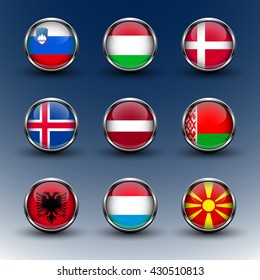 Set round glass icons flags of the world