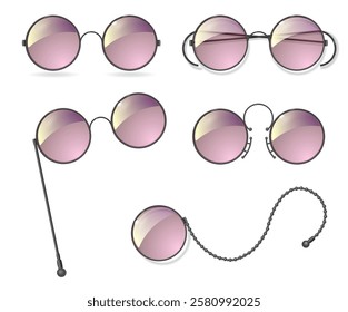 Set round glasses with different glass