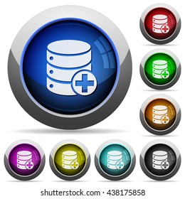 Set of round glossy Add to database buttons. Arranged layer structure.