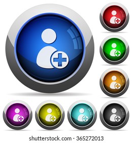 Set of round glossy Add new user buttons. Arranged layer structure.