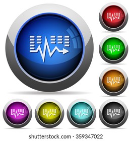 Set of round glossy audio waves buttons. Arranged layer structure.
