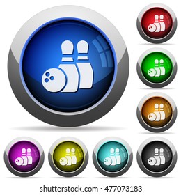 Set of round glossy bowling buttons. Arranged layer structure.