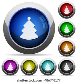 Set of round glossy christmas tree buttons. Arranged layer structure.