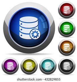 Set of round glossy database settings buttons. Arranged layer structure.