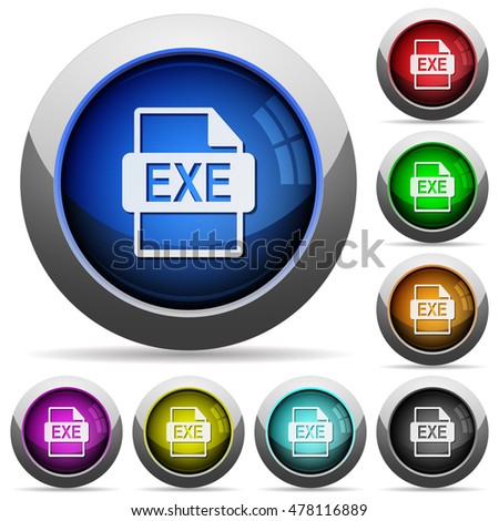 Set of round glossy EXE file format buttons. Arranged layer structure.