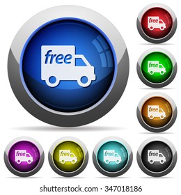 Set of round glossy free shipping buttons. Arranged layer structure.