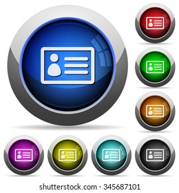 Set of round glossy ID card buttons. Arranged layer structure.