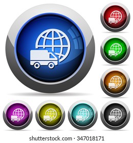 Set of round glossy international transport buttons. Arranged layer structure.