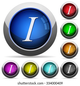 Set of round glossy italic font buttons. Arranged layer structure.