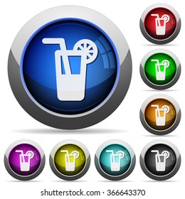 Set of round glossy Long drink buttons. Arranged layer structure.