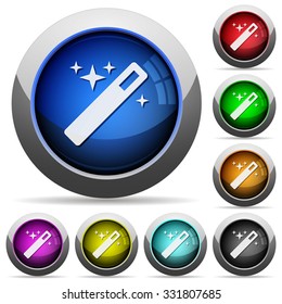 Set of round glossy magic wand buttons. Arranged layer structure.