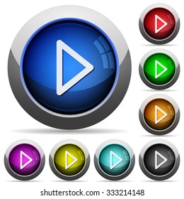 Set of round glossy media play buttons. Arranged layer structure.