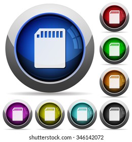 Set of round glossy memory card buttons. Arranged layer structure.