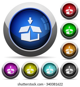 Set of round glossy pack buttons. Arranged layer structure.