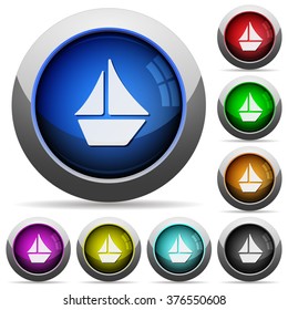 Set of round glossy sailboat buttons. Arranged layer structure.