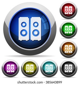 Set of round glossy speakers buttons. Arranged layer structure.