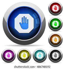 Set of round glossy stop sign buttons. Arranged layer structure.