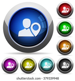 Set of round glossy user location buttons. Arranged layer structure.
