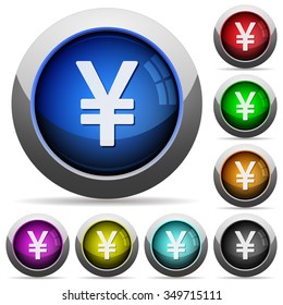 Set of round glossy yen sign buttons. Arranged layer structure.