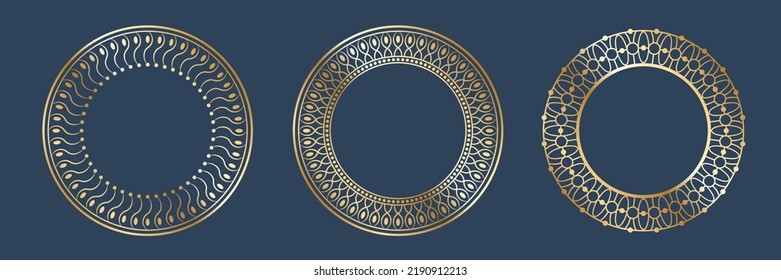 A set of round golden frames. Festive design. Gold border. Round frames vector