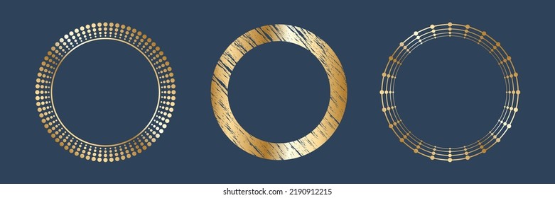 Un conjunto de marcos dorados redondos. Diseño festivo. Frontera de oro. vector de fotogramas redondeados