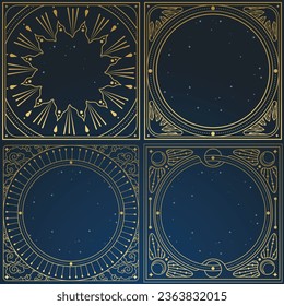 Set of round golden frames in vintage style. Vector illustration
