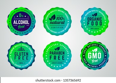 Set of round gradient vector badges. Alcohol free, organic product 