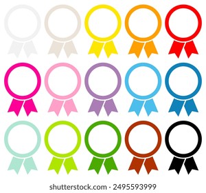 Set Round Graphic Medals Frame With Ribbon Colorful