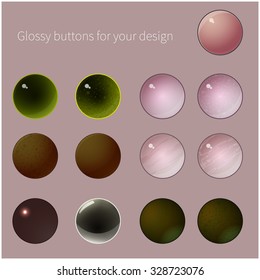 Set of round green and pink glossy buttons for your design