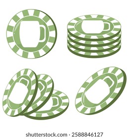 set of round green poker chips with beer mug imprint for St. Patrick's Day, for various designs and posters