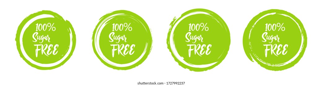 Set of round green sugar free labels. Vector illustration.