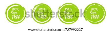 Set of round green sugar free labels. Vector illustration.