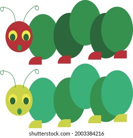 A set of round green worms like cartoon characters