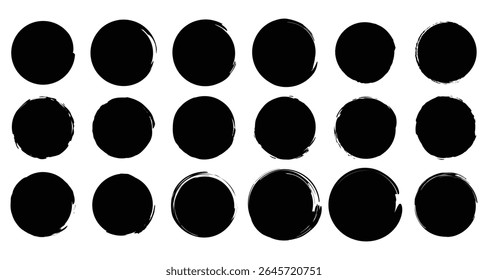 Set of round grunge circles shapes on a white background. Grunge round shapes. Grunge banner and paint brush stamps, paint brush stock set