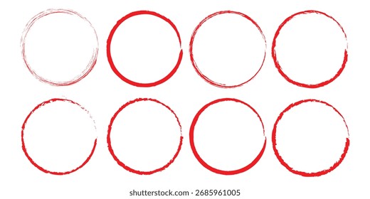 Set of round grunge circles shapes on a white background. Grunge round shapes. Grunge banner collection. Paint brush stamps. Vector brush circle
