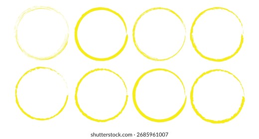 Set of round grunge circles shapes on a white background. Grunge round shapes. Grunge banner collection. Paint brush stamps. Vector brush circle