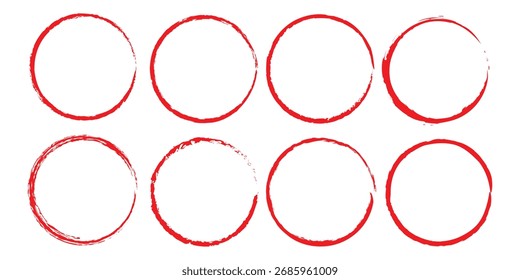 Set of round grunge circles shapes on a white background. Grunge round shapes. Grunge banner collection. Paint brush stamps. Vector brush circle