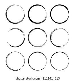 Set of round grunge frames. Empty  borders. Vector illustration. 