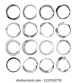 Set of round grunge frames. Empty circlular borders. Vector illustration. 