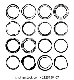 Set of round grunge frames. Empty circlular borders. Vector illustration. 