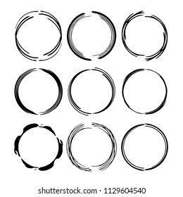 Set of round grunge frames. Empty circlular borders. Frames collection. Vector illustration. 