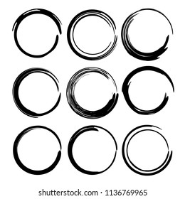 Set of round grunge frames. Empty circlular borders. Vector illustration. 