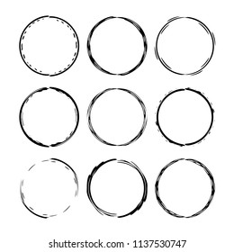Set of round grunge frames. Empty  borders. Vector illustration. 