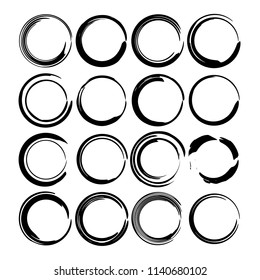 Set of round grunge frames. Empty circlular borders. Vector illustration. 